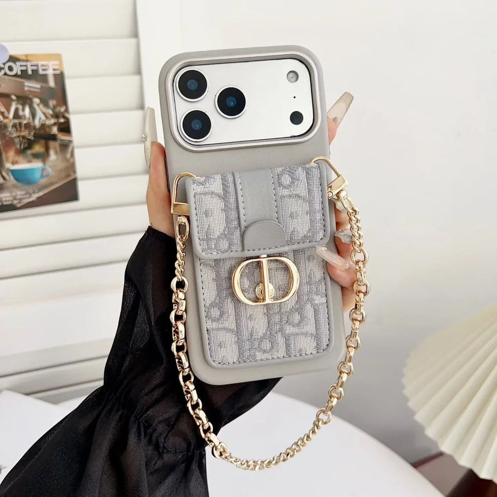 Dior iPhone 17 Pro Max Case with Wallet & 3 Straps – Black Luxury Crossbody Dior Phone Case