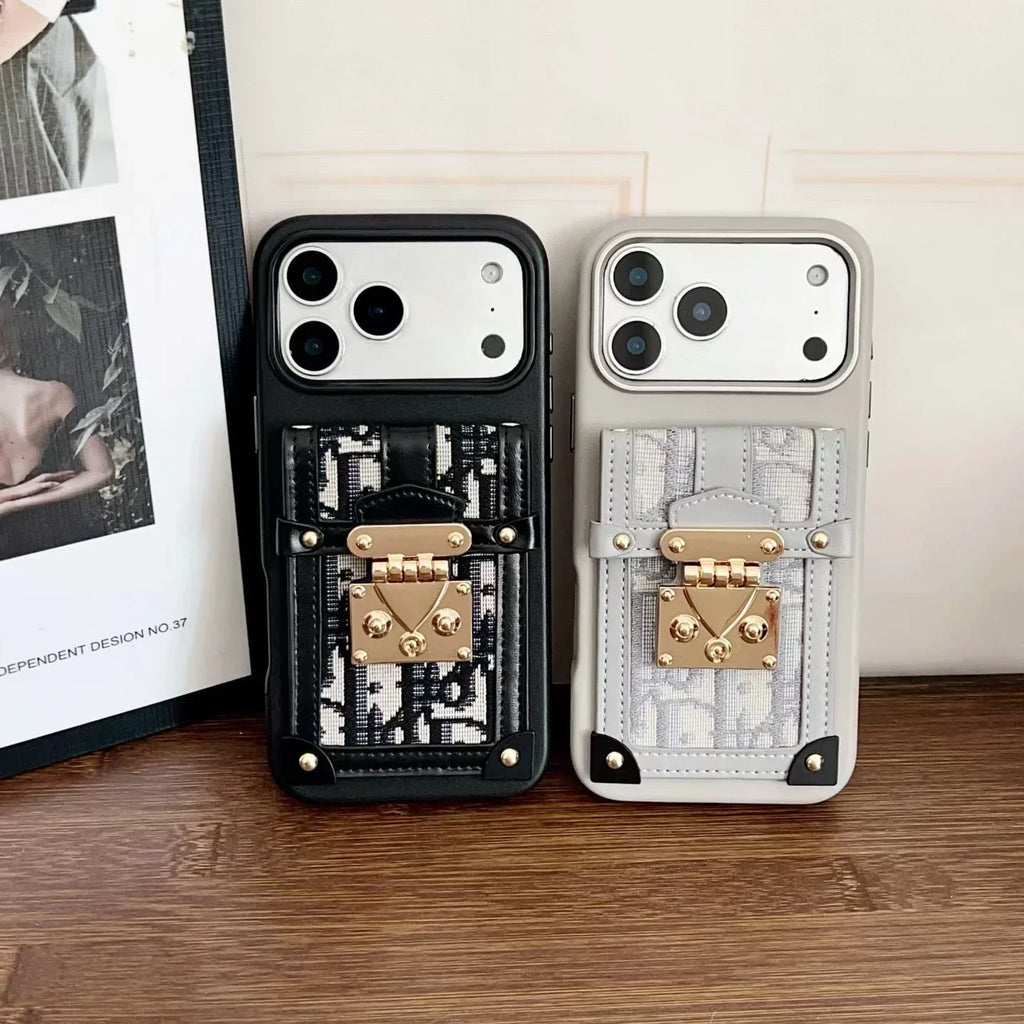 Dior iPhone 17 Pro Max Case with Wallet & 3 Straps – Black Luxury Crossbody Dior Phone Case