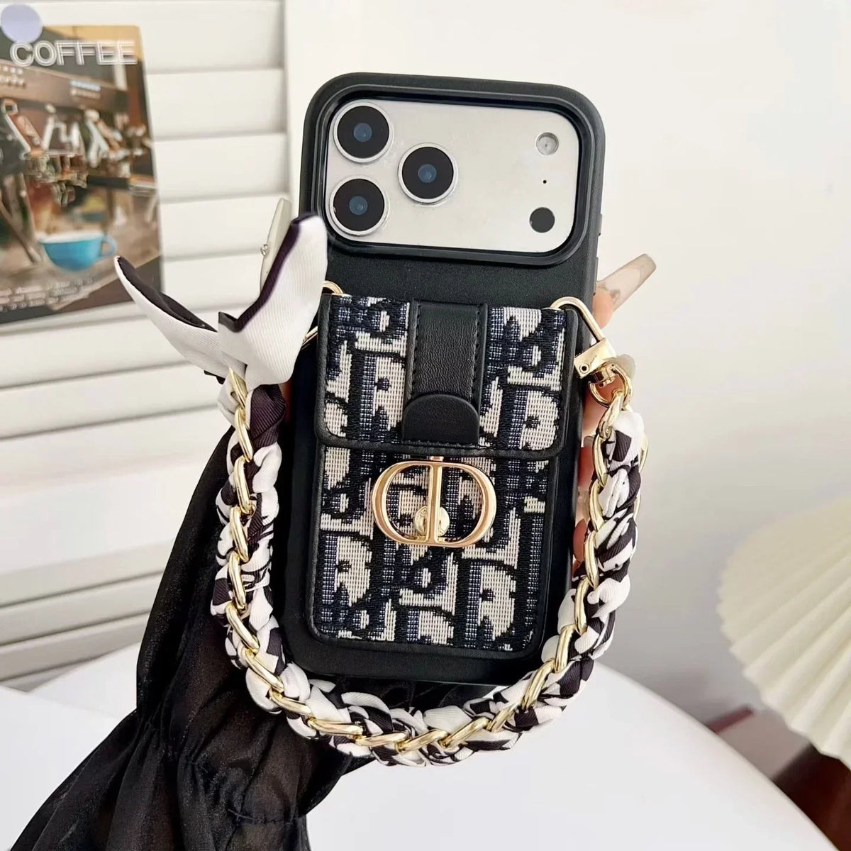 Dior iPhone 17 Pro Max Case with Wallet & 3 Straps – Luxury Crossbody Dior Phone Case