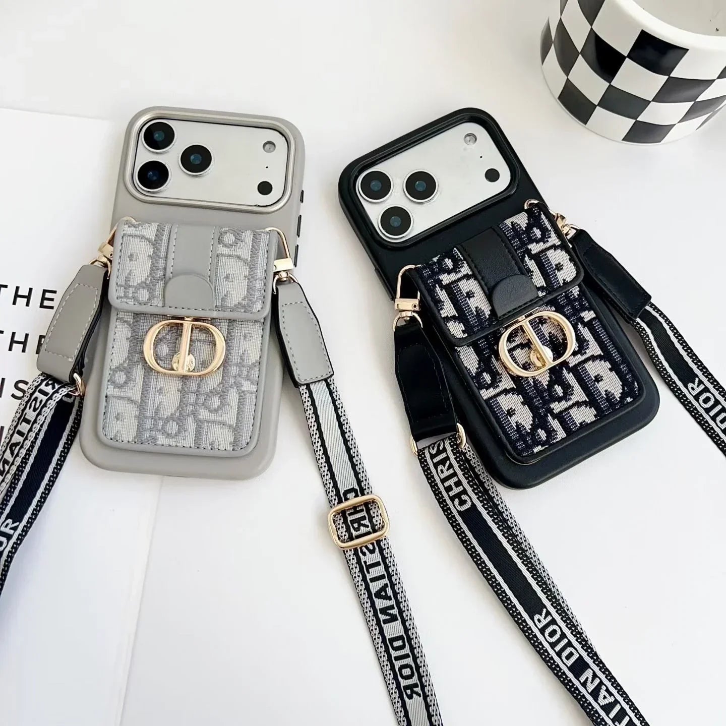 Dior iPhone 17 Pro Max Case with Wallet & 3 Straps – Luxury Crossbody Dior Phone Case