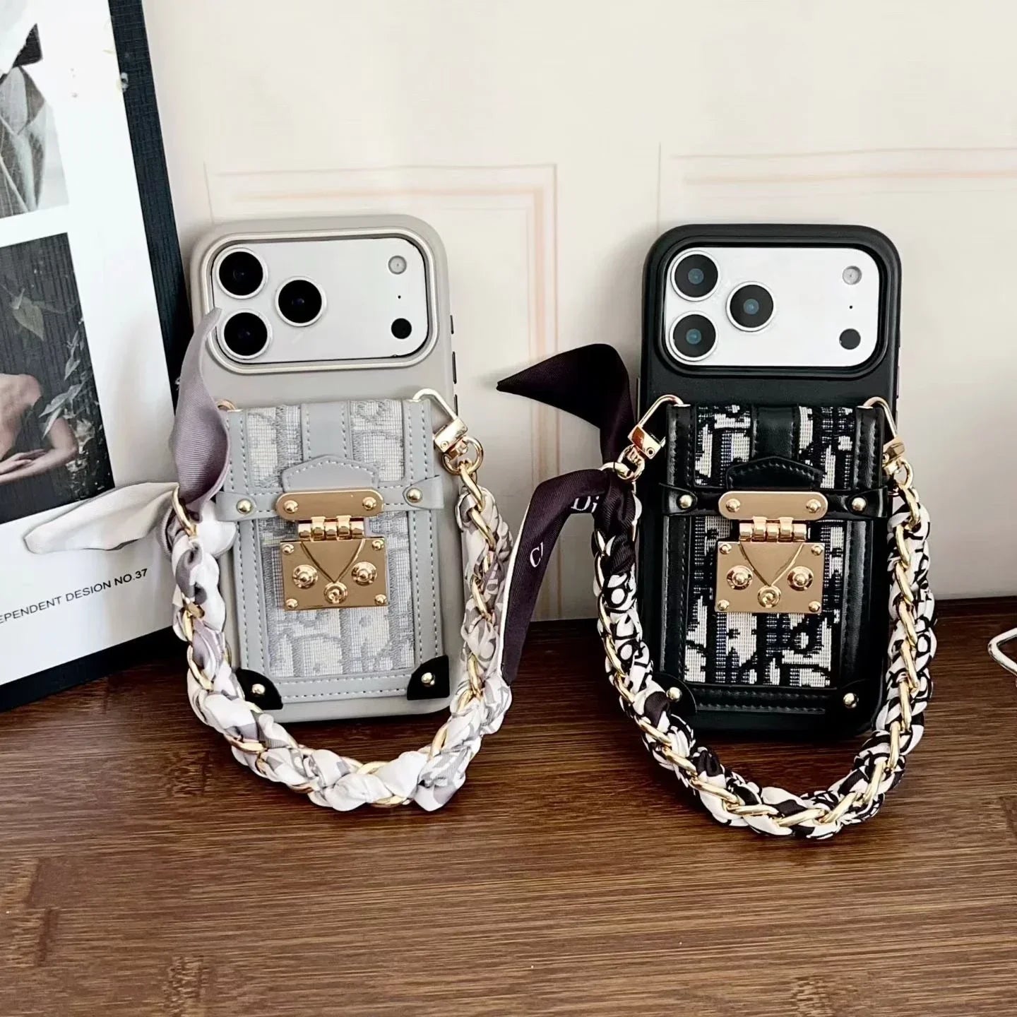 Dior iPhone 17 Pro Max Case with Wallet & 3 Straps – Black Luxury Crossbody Dior Phone Case