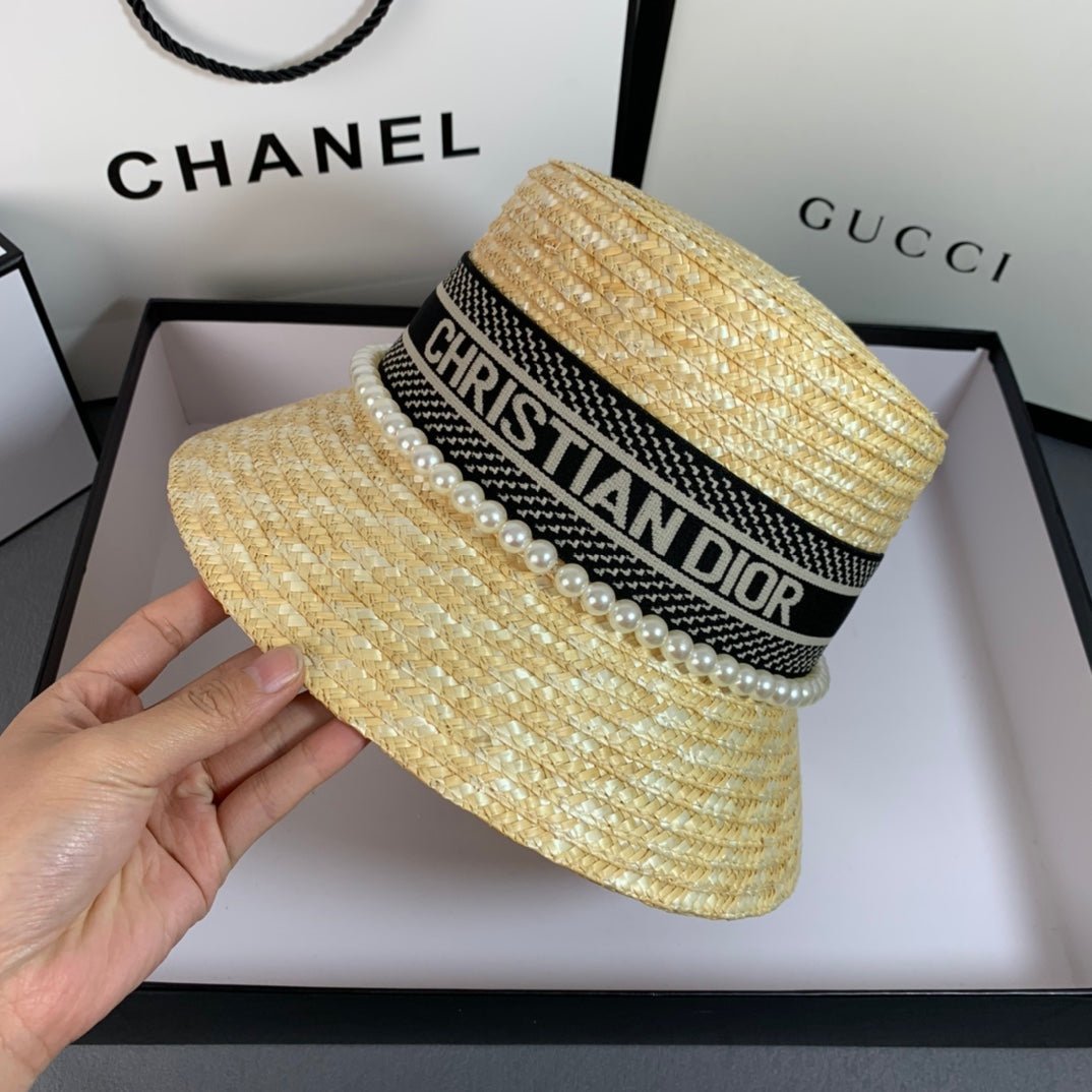 Dior Pearl Web Straw Bucket Hat - Serene