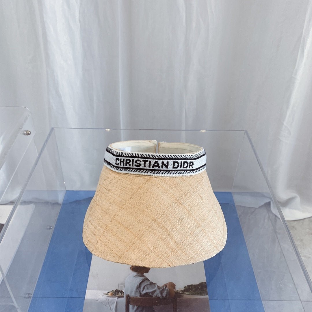 Dior Raffia Straw Sun Visor | Luxury Designer Wide Brim Beach Hat - Serene