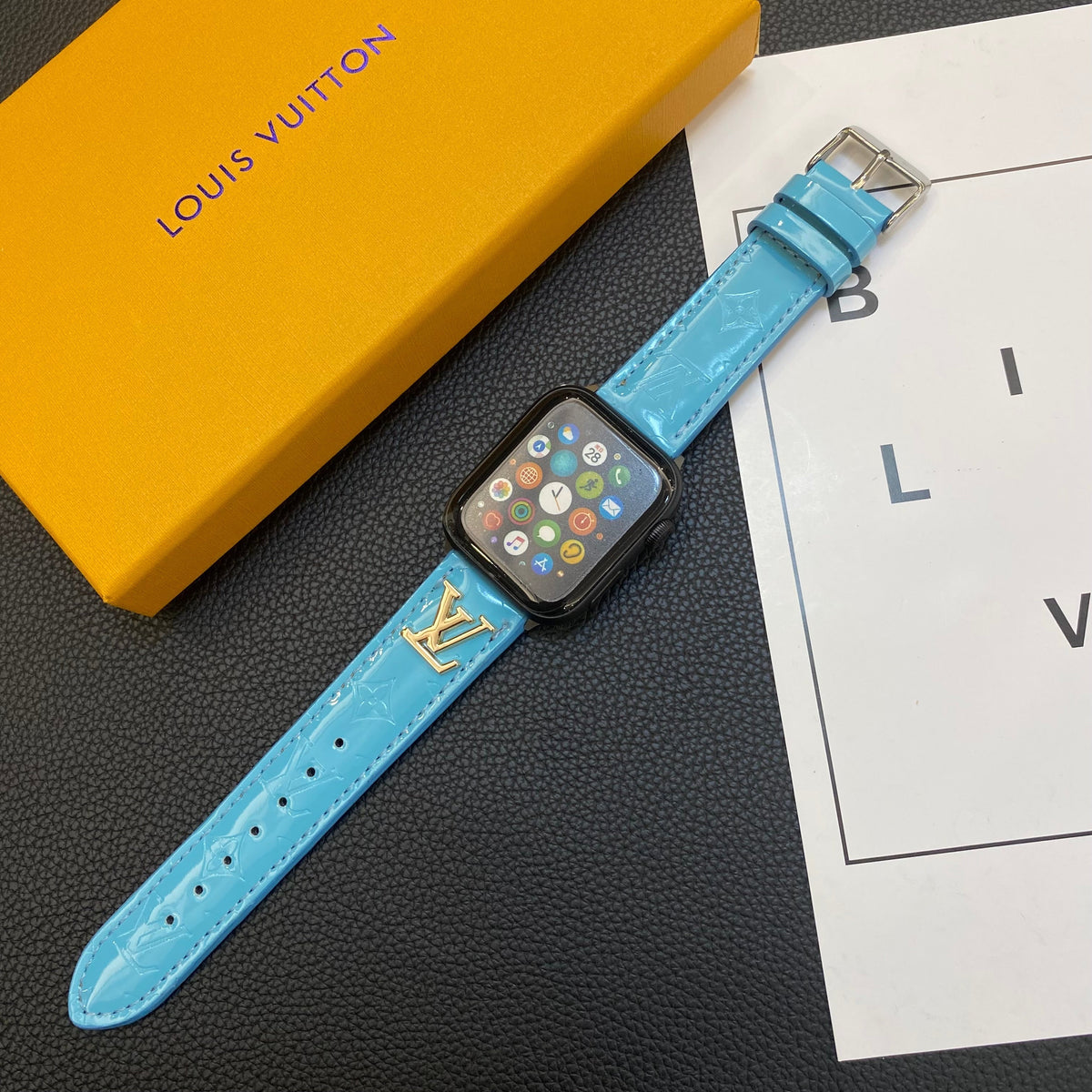 Luxury Louis Vuitton Apple Watch Band – Glossy Leather Strap for Apple Watch Ultra