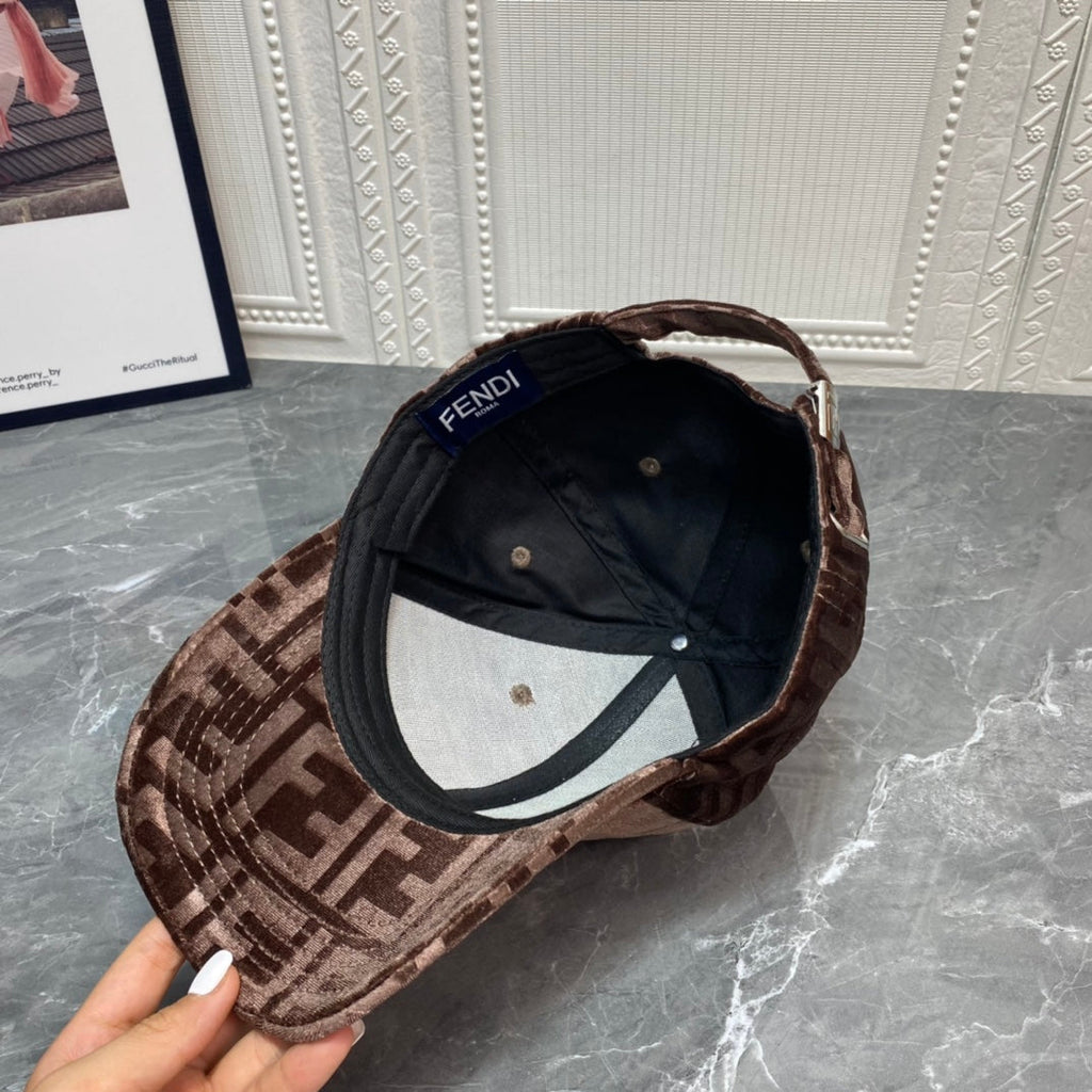 FENDI FF Gold Velvet Baseball Cap | Luxury Designer Adjustable Hat