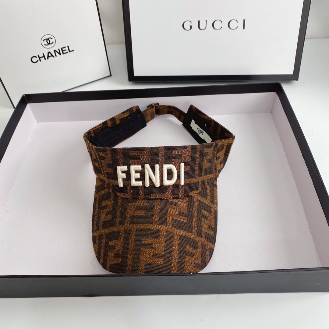 FENDI Logo Embroidered Cotton Sun Visor | Luxury Designer Adjustable Visor Hat - Serene