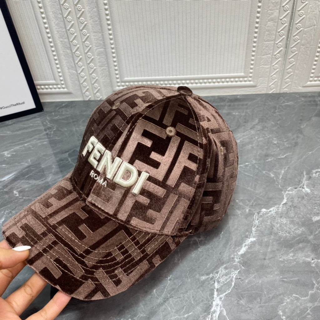 FENDI FF Gold Velvet Baseball Cap | Luxury Designer Adjustable Hat