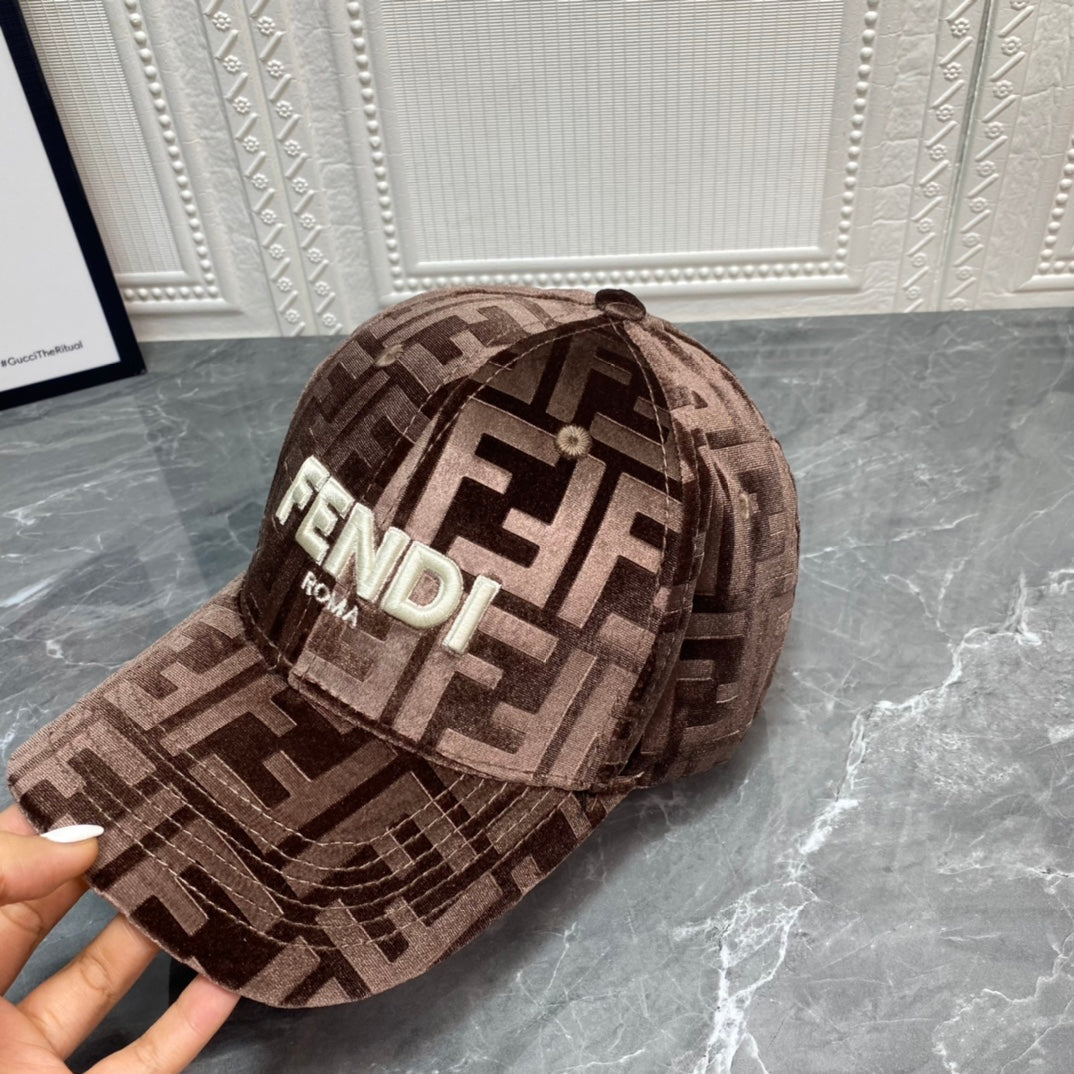 FENDI FF Gold Velvet Baseball Cap | Luxury Designer Adjustable Hat