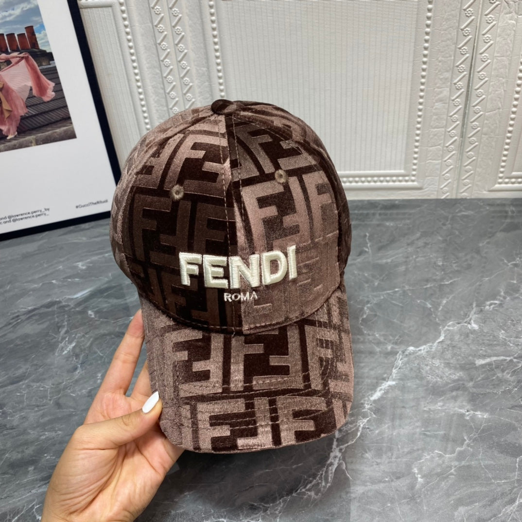 FENDI FF Gold Velvet Baseball Cap | Luxury Designer Adjustable Hat