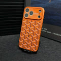 Goyard iPhone 18 Pro Leather Case – Vintage Monogram Luxury Cover Silver - Serene