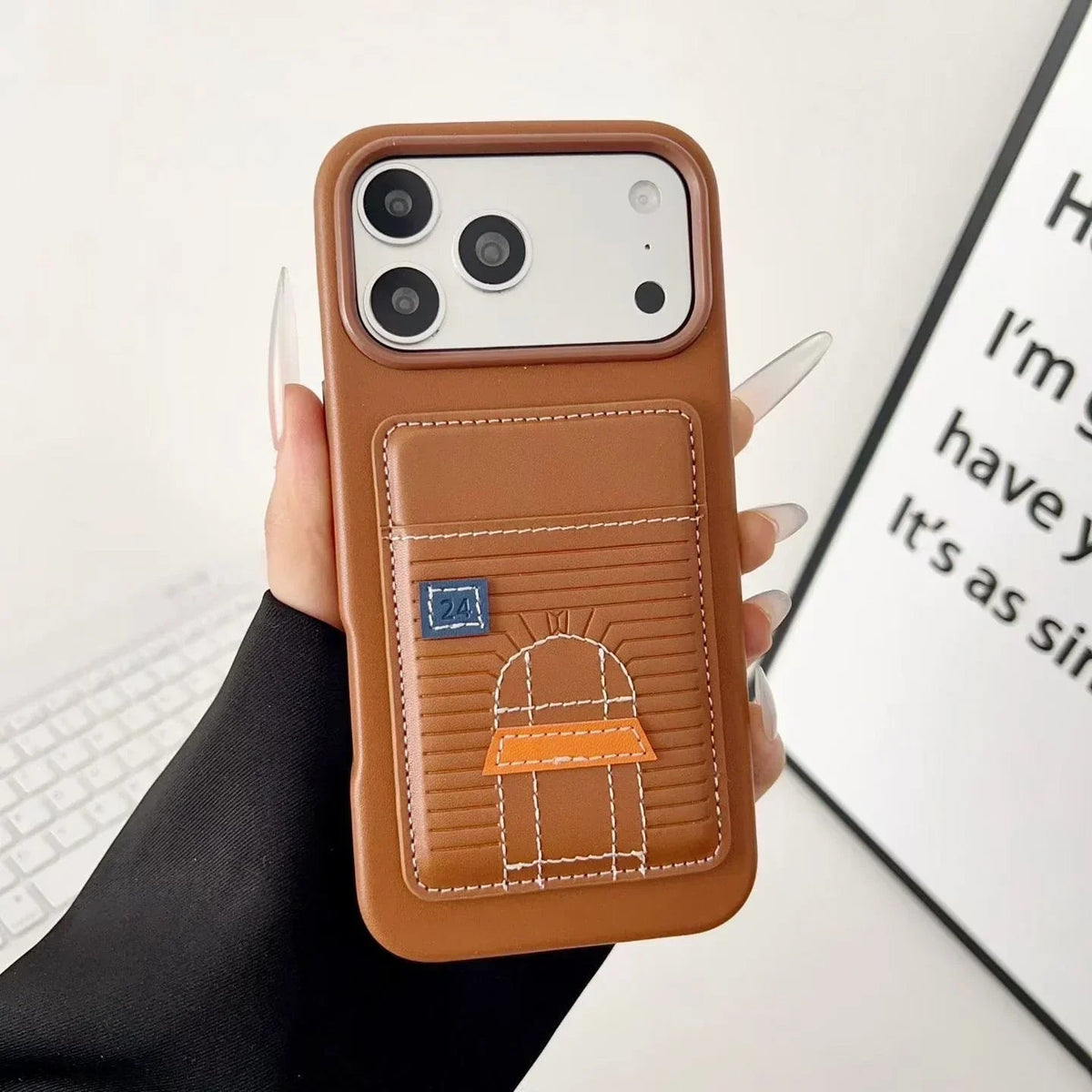 Gray Hermès iPhone 17 Pro Max Case with Card Slot – Luxury Leather Hermes Phone Case - Serene