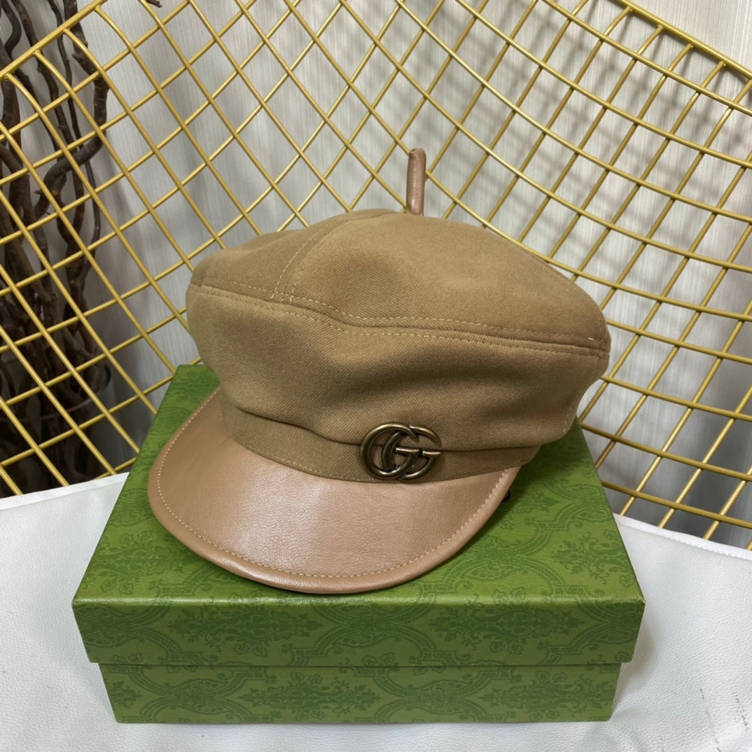 Gucci GG Metal Logo Octagonal Flat Cap | Luxury Designer Cashmere Hat