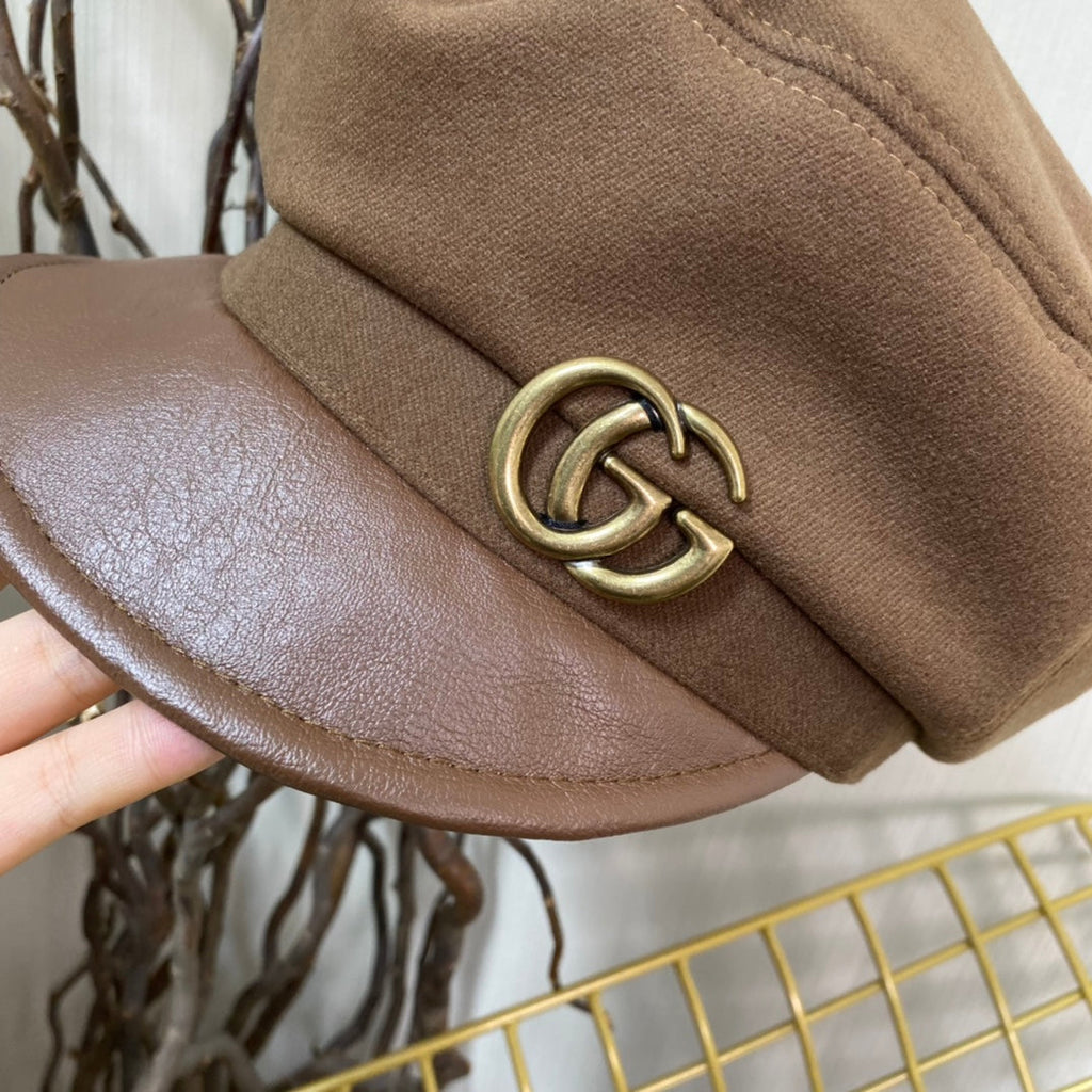 Gucci GG Metal Logo Octagonal Flat Cap | Luxury Designer Cashmere Hat
