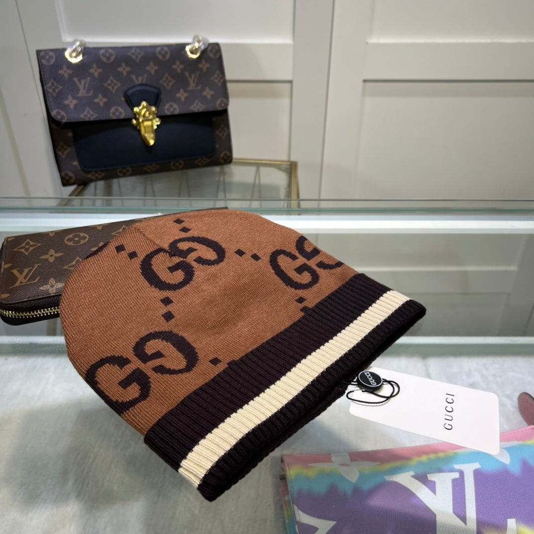 Gucci GG Jacquard Wool Knit Beanie | Luxury Designer Winter Hat - Serene