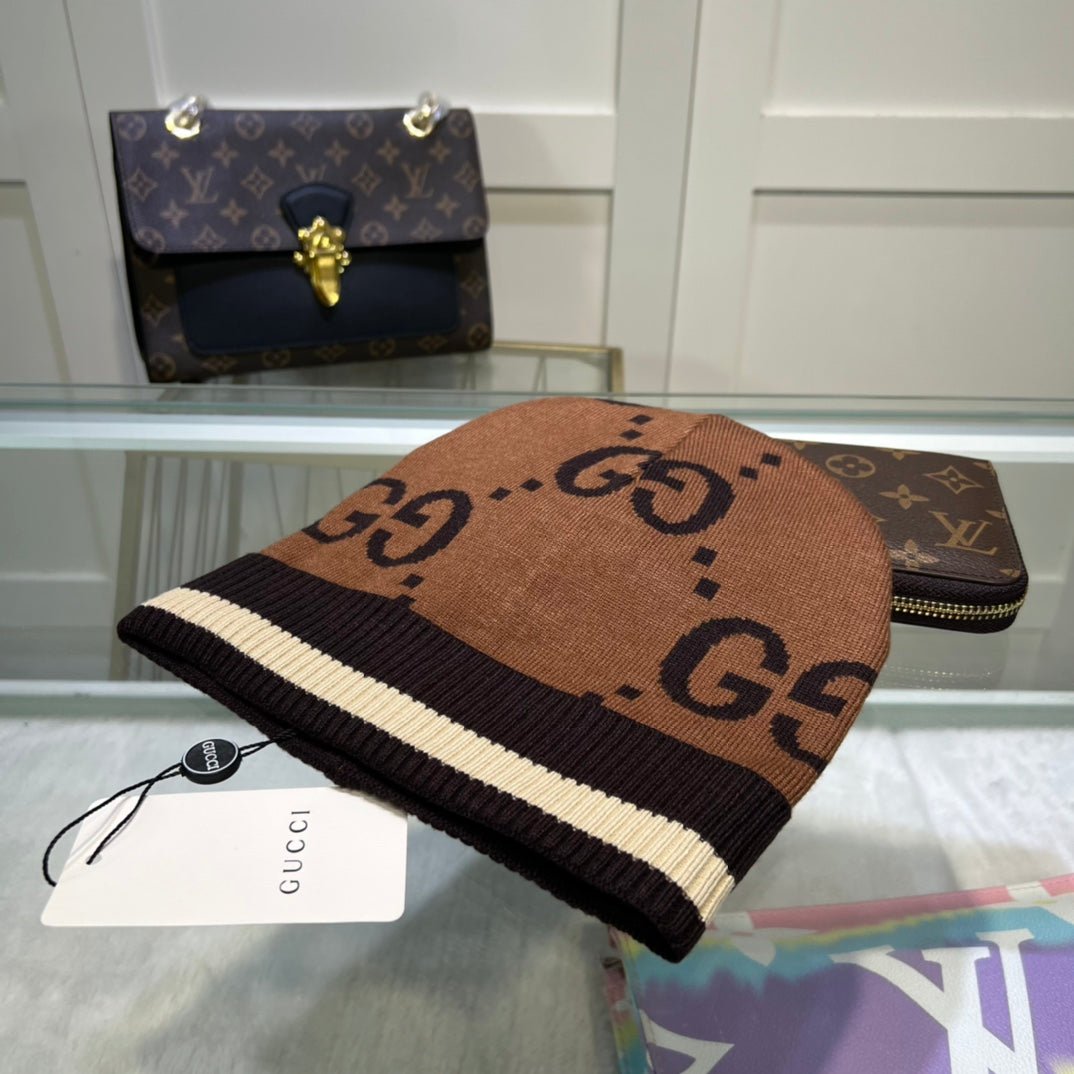 Gucci GG Jacquard Wool Knit Beanie | Luxury Designer Winter Hat - Serene