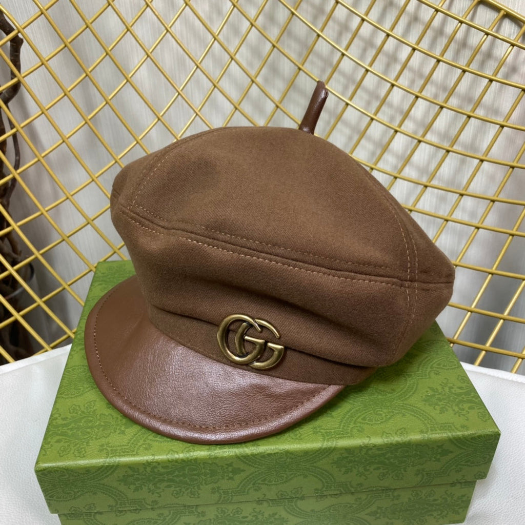 Gucci GG Metal Logo Octagonal Flat Cap | Luxury Designer Cashmere Hat