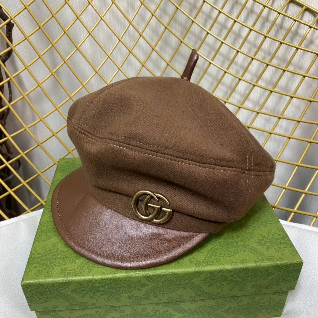 Gucci GG Metal Logo Octagonal Flat Cap | Luxury Designer Cashmere Hat