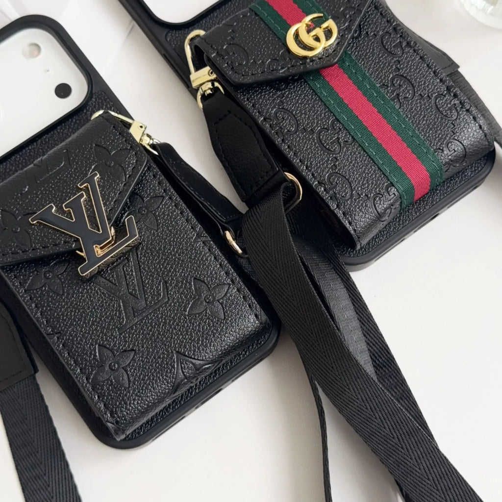 Gucci iPhone 17 Pro Max Case with Card Holder & Strap – GG Leather Wallet