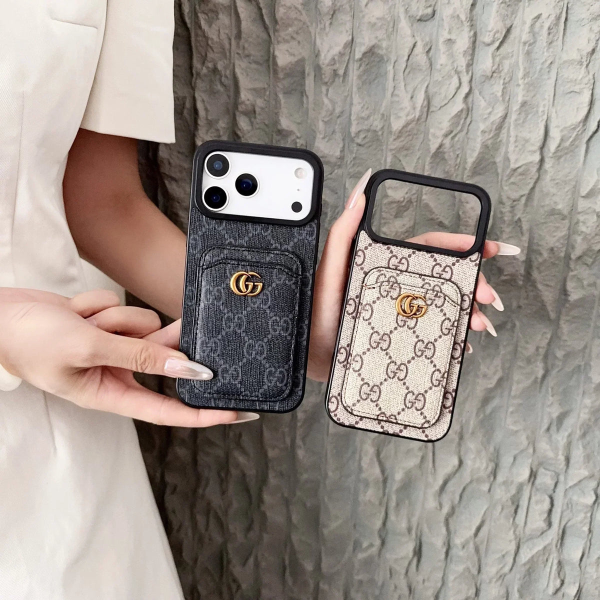 Gucci iPhone 18 Pro Case with Cardholder – GG Canvas Luxury Wallet Case