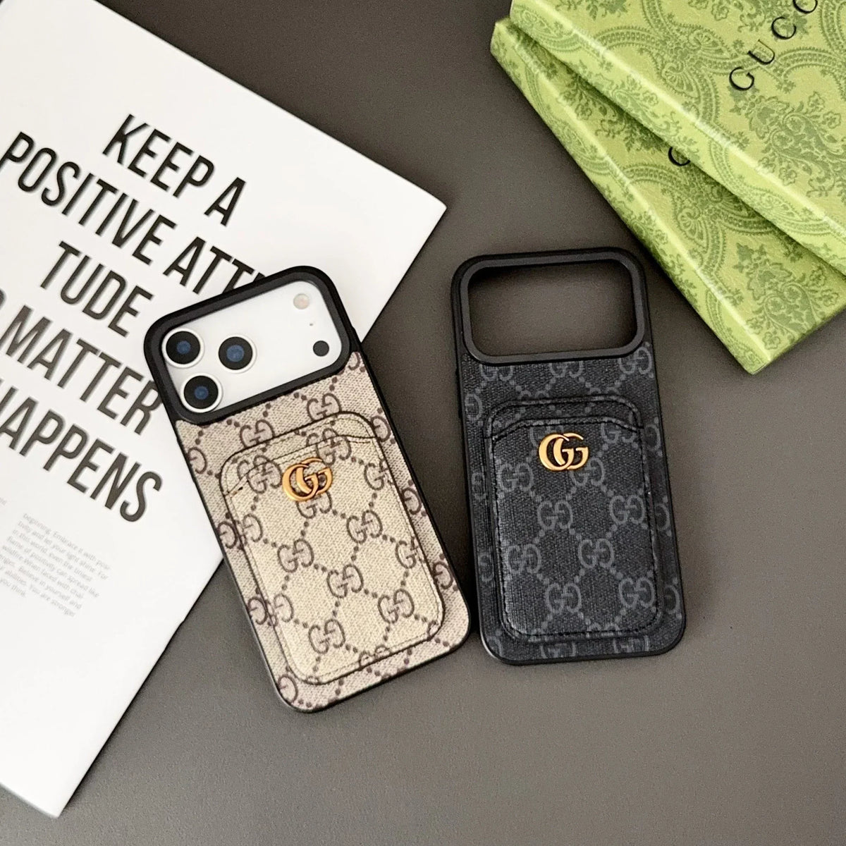 Gucci iPhone 18 Pro Case with Cardholder – GG Canvas Luxury Wallet Case