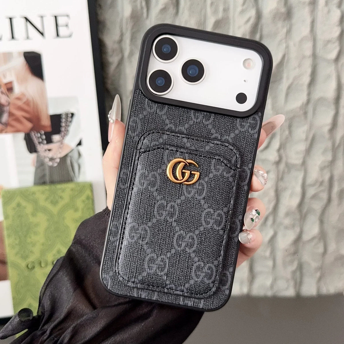 Gucci iPhone 18 Pro Case with Cardholder – GG Canvas Luxury Wallet Case