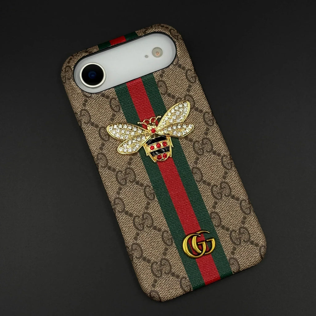 Gucci Ophidia iPhone 18 Pro Case with Web Stripe & Bee – Luxury GG Supreme Phone Case
