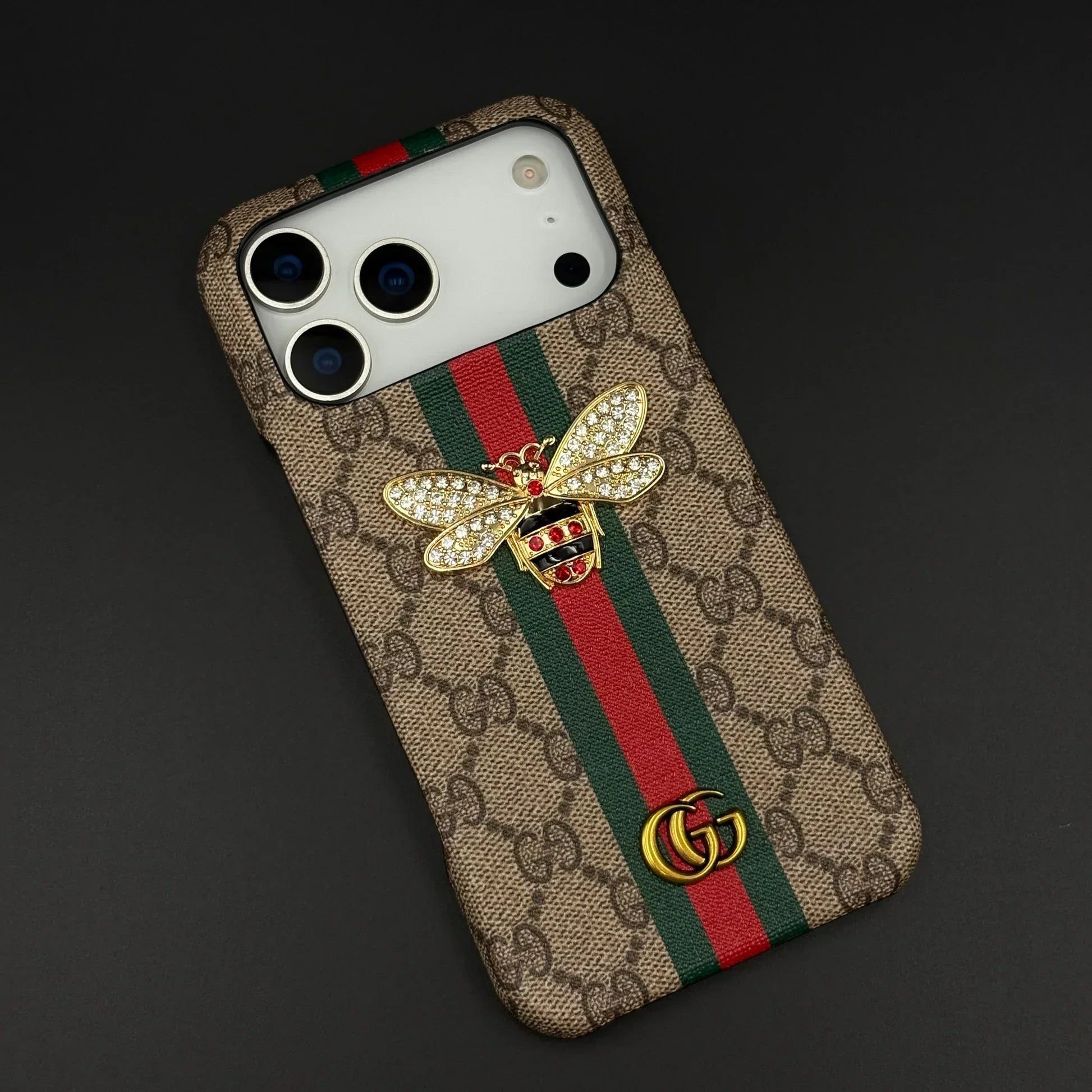 Gucci Ophidia iPhone 18 Pro Case with Web Stripe & Bee – Luxury GG Supreme Phone Case