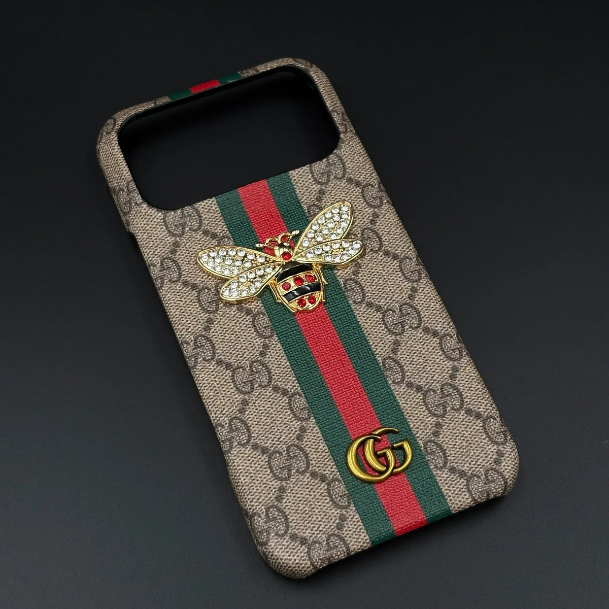 Gucci Ophidia iPhone 18 Pro Case with Web Stripe & Bee – Luxury GG Supreme Phone Case