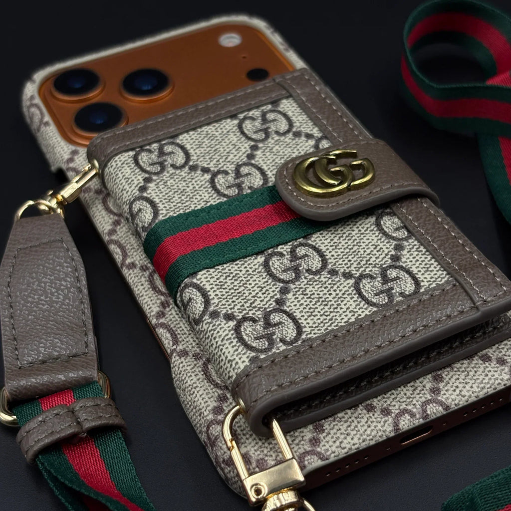 GG Monogram Gucci iPhone 17 Pro Max Case with Card Holder & Detachable Strap – Luxury Gucci Phone Case