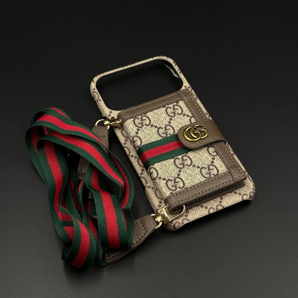 GG Monogram Gucci iPhone 17 Pro Max Case with Card Holder & Detachable Strap – Luxury Gucci Phone Case