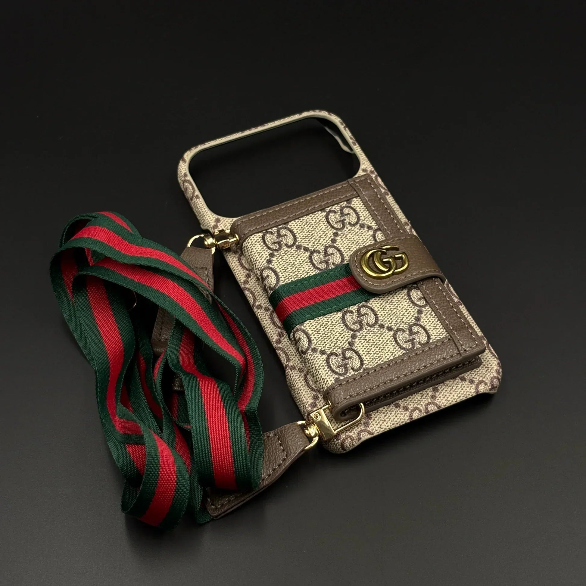 GG Monogram Gucci iPhone 17 Pro Max Case with Card Holder & Detachable Strap – Luxury Gucci Phone Case