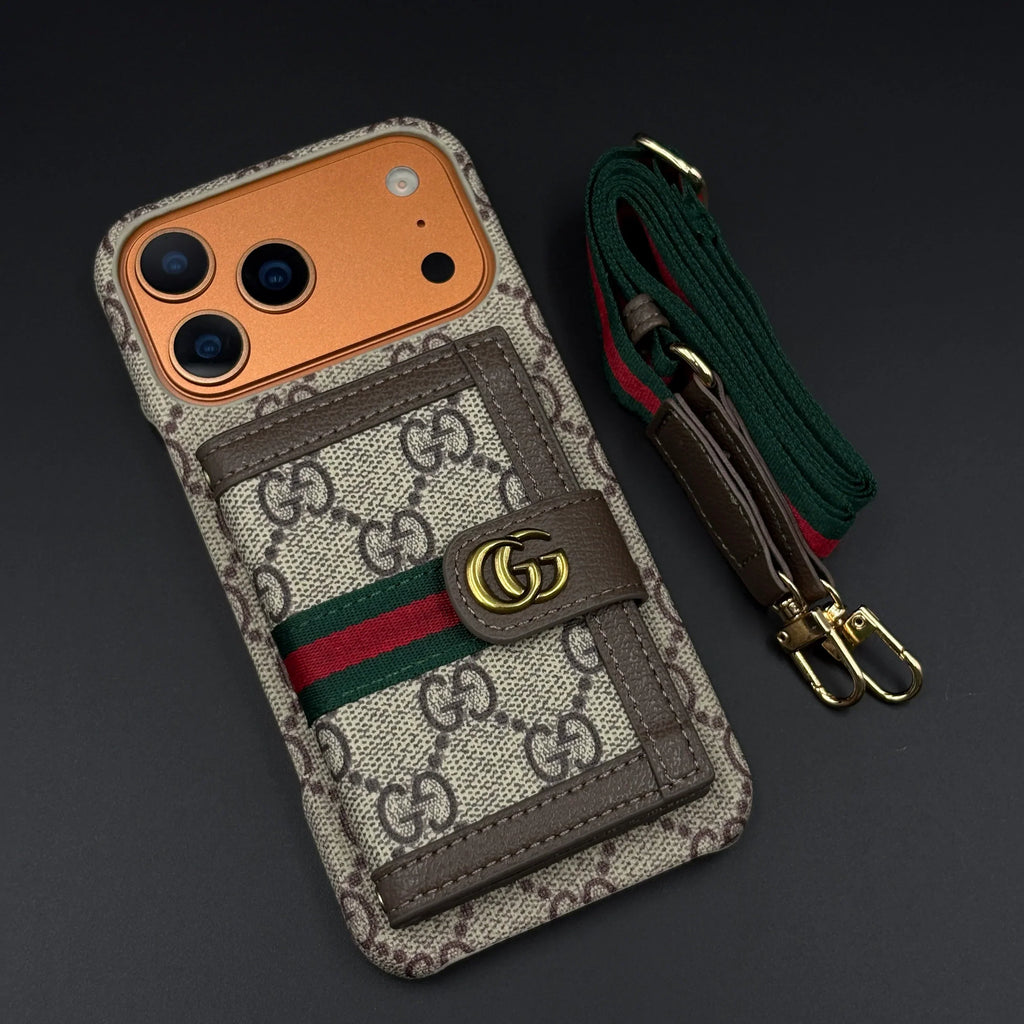 GG Monogram Gucci iPhone 17 Pro Max Case with Card Holder & Detachable Strap – Luxury Gucci Phone Case