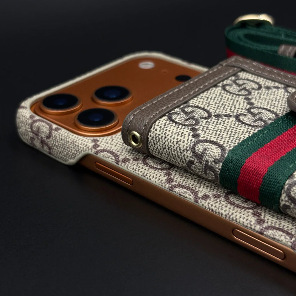 GG Monogram Gucci iPhone 17 Pro Max Case with Card Holder & Detachable Strap – Luxury Gucci Phone Case