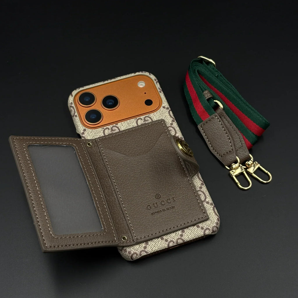 GG Monogram Gucci iPhone 17 Pro Max Case with Card Holder & Detachable Strap – Luxury Gucci Phone Case