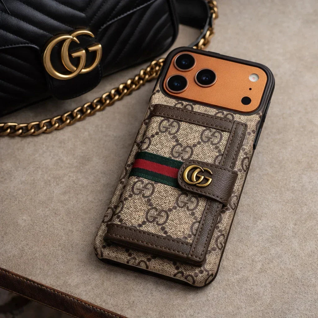 GG Monogram Gucci iPhone 17 Pro Max Case with Card Holder & Detachable Strap – Luxury Gucci Phone Case