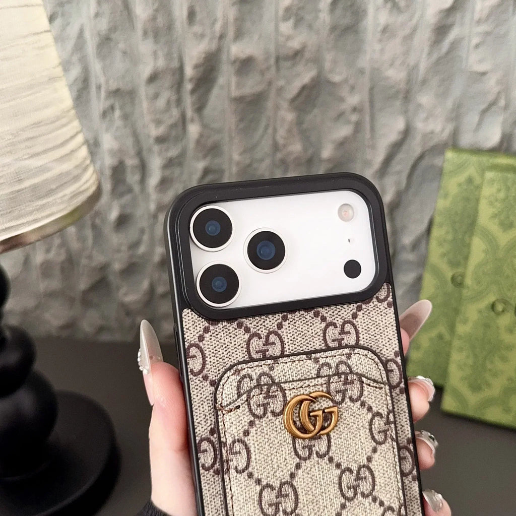 Gucci iPhone 18 Pro Case with Cardholder – GG Canvas Luxury Wallet Case