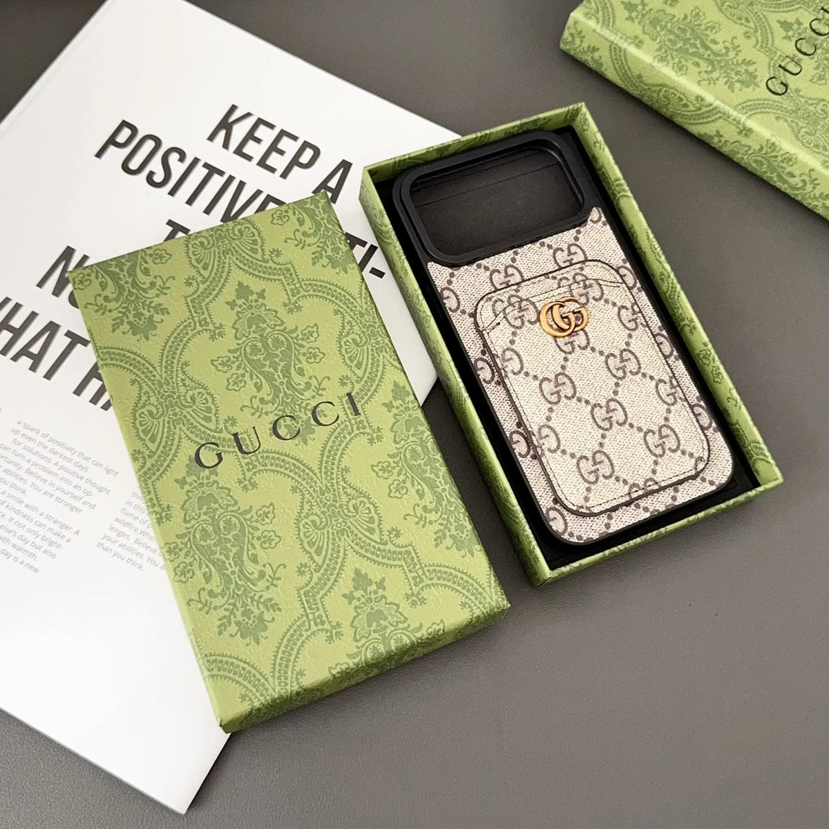 Gucci iPhone 18 Pro Case with Cardholder – GG Canvas Luxury Wallet Case
