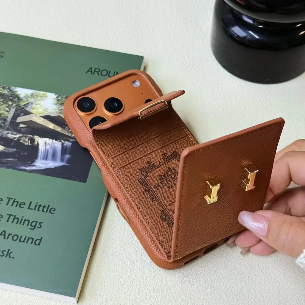 Hermès iPhone 17 Pro Max Case – Leather Hermes Phone Case With Card Holder