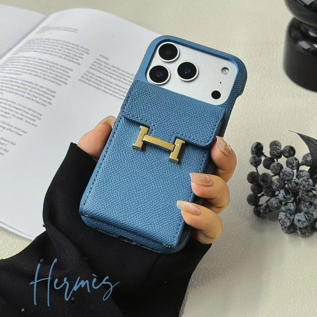 Hermès iPhone 17 Pro Max Case – Leather Hermes Phone Case With Card Holder