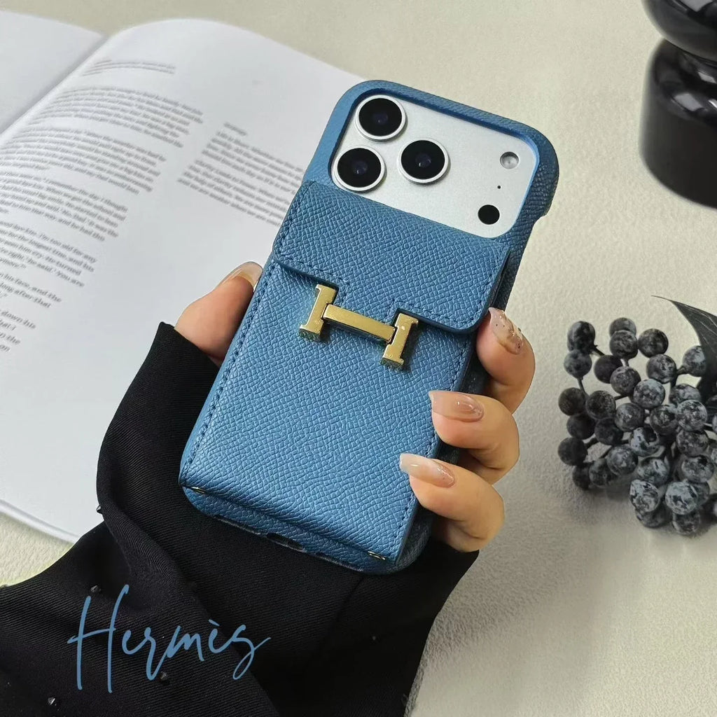 Hermès iPhone 17 Pro Max Case – Leather Hermes Phone Case With Card Holder