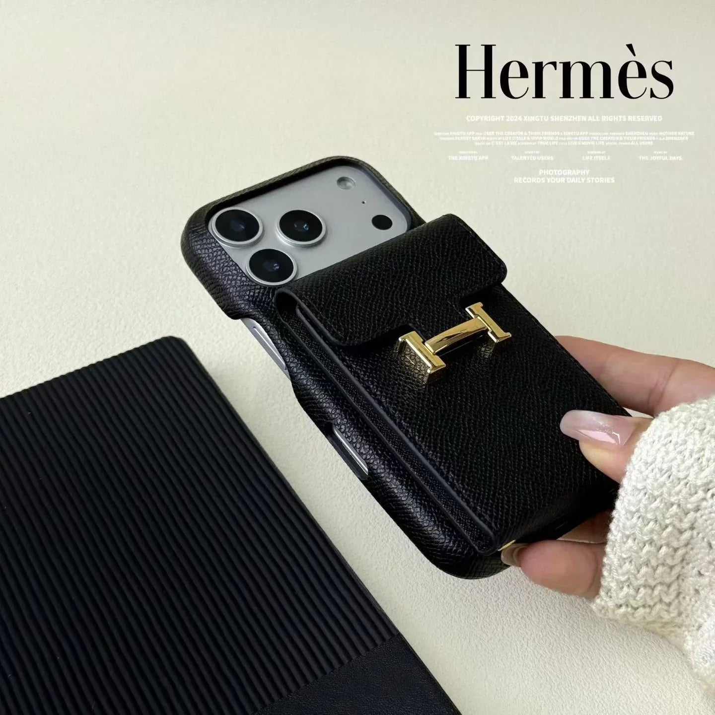 Hermès iPhone 17 Pro Max Case – Leather Hermes Phone Case With Card Holder