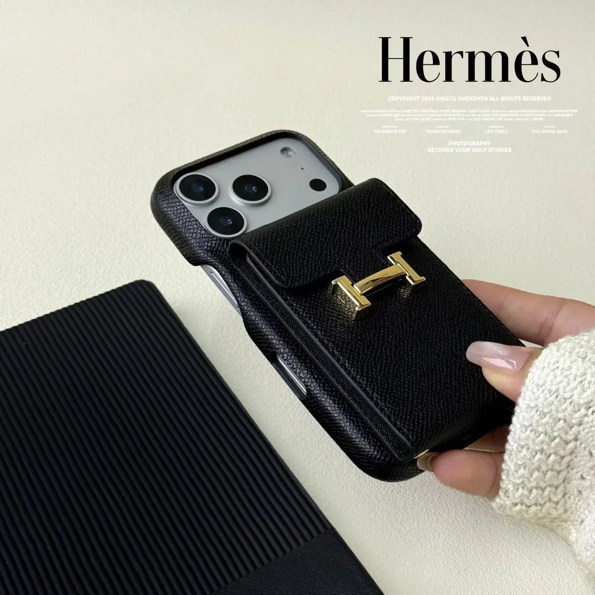 Hermès iPhone 17 Pro Max Case – Leather Hermes Phone Case With Card Holder