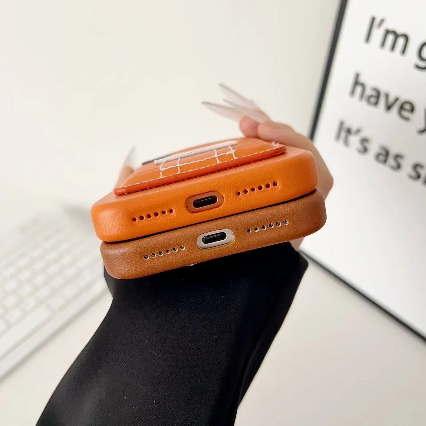 Gray Hermès iPhone 17 Pro Max Case with Card Slot – Luxury Leather Hermes Phone Case
