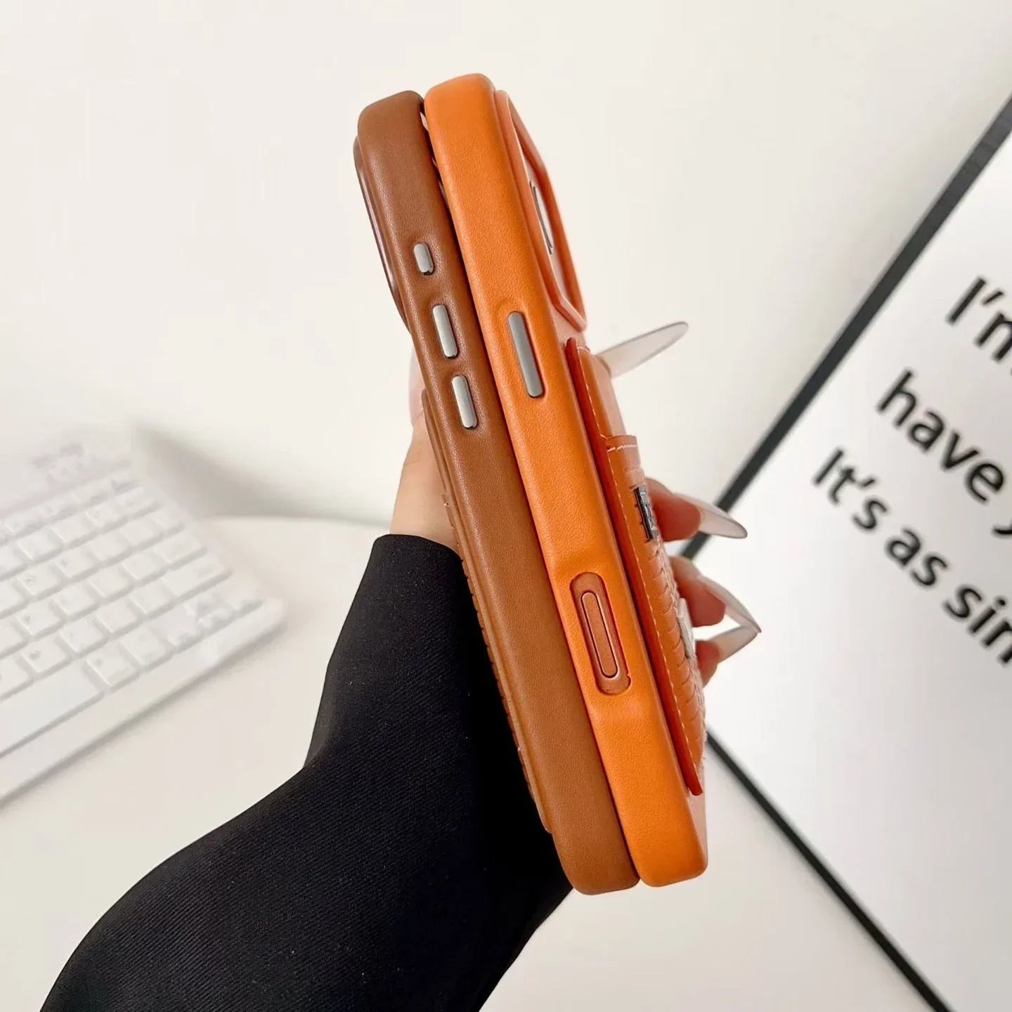 Gray Hermès iPhone 17 Pro Max Case with Card Slot – Luxury Leather Hermes Phone Case