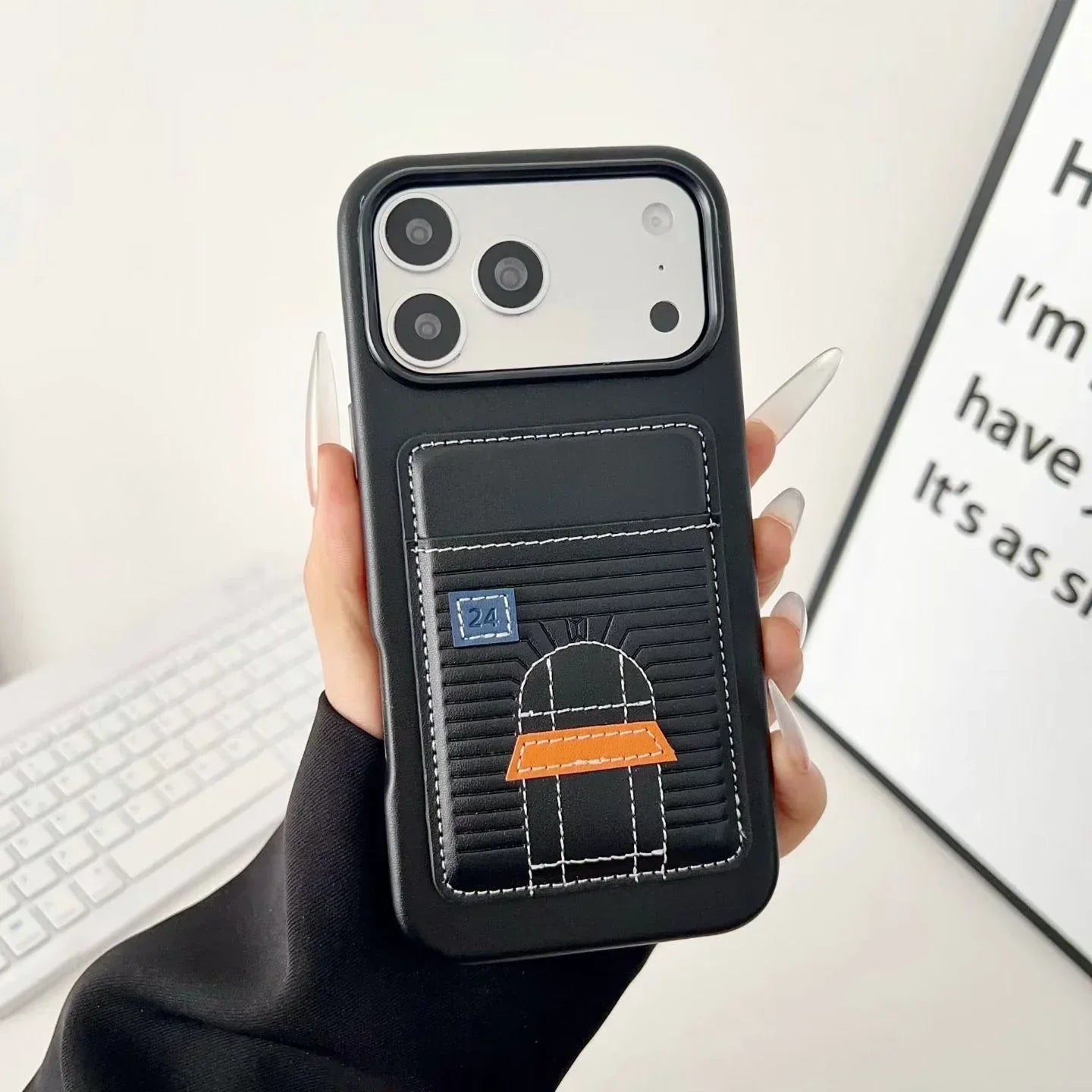 Gray Hermès iPhone 17 Pro Max Case with Card Slot – Luxury Leather Hermes Phone Case