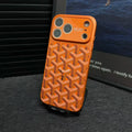 Goyard iPhone 18 Pro Leather Case – Vintage Monogram Luxury Cover Silver