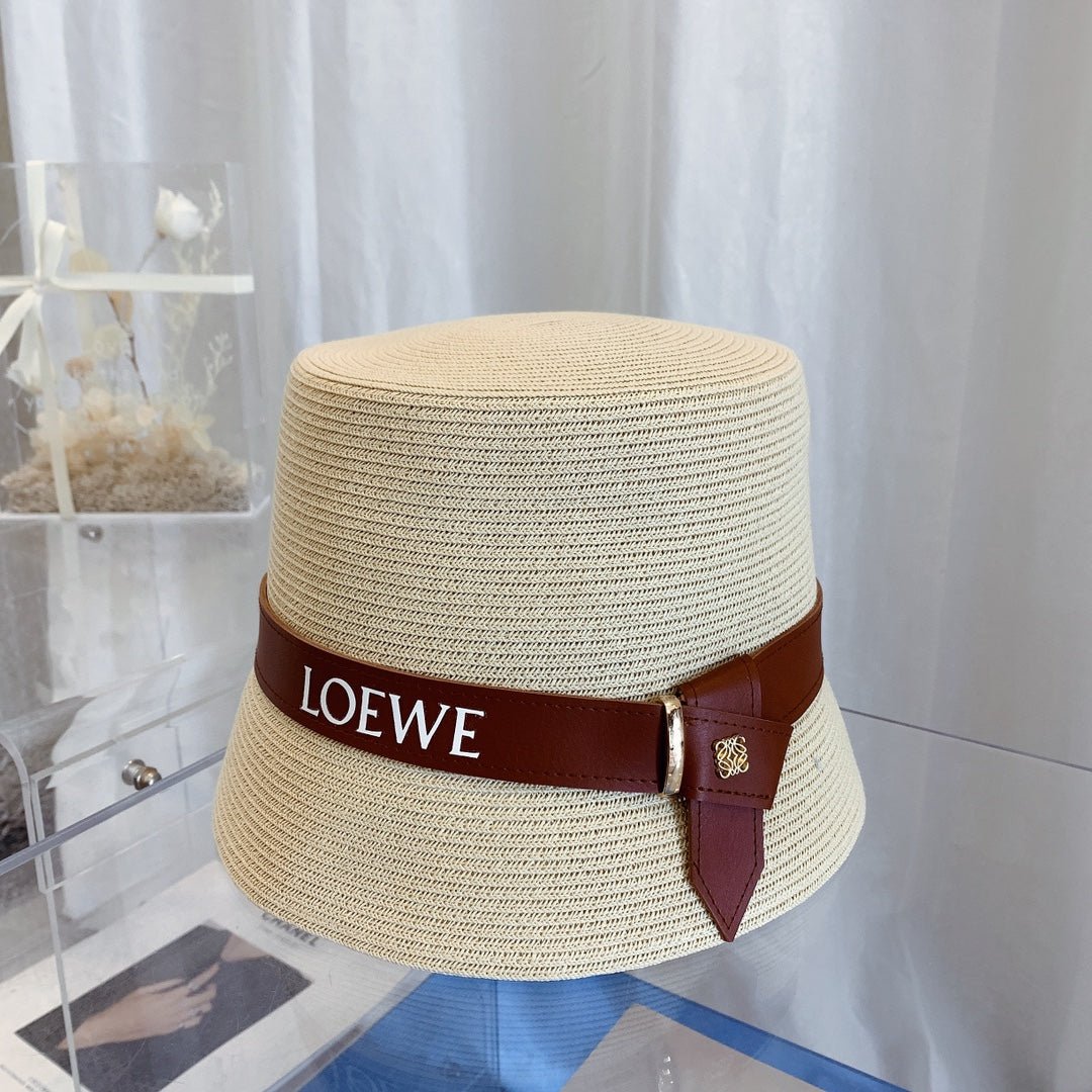 LOEWE Flat Top Raffia Bucket Hat | Luxury Designer Straw Summer Hat - Serene
