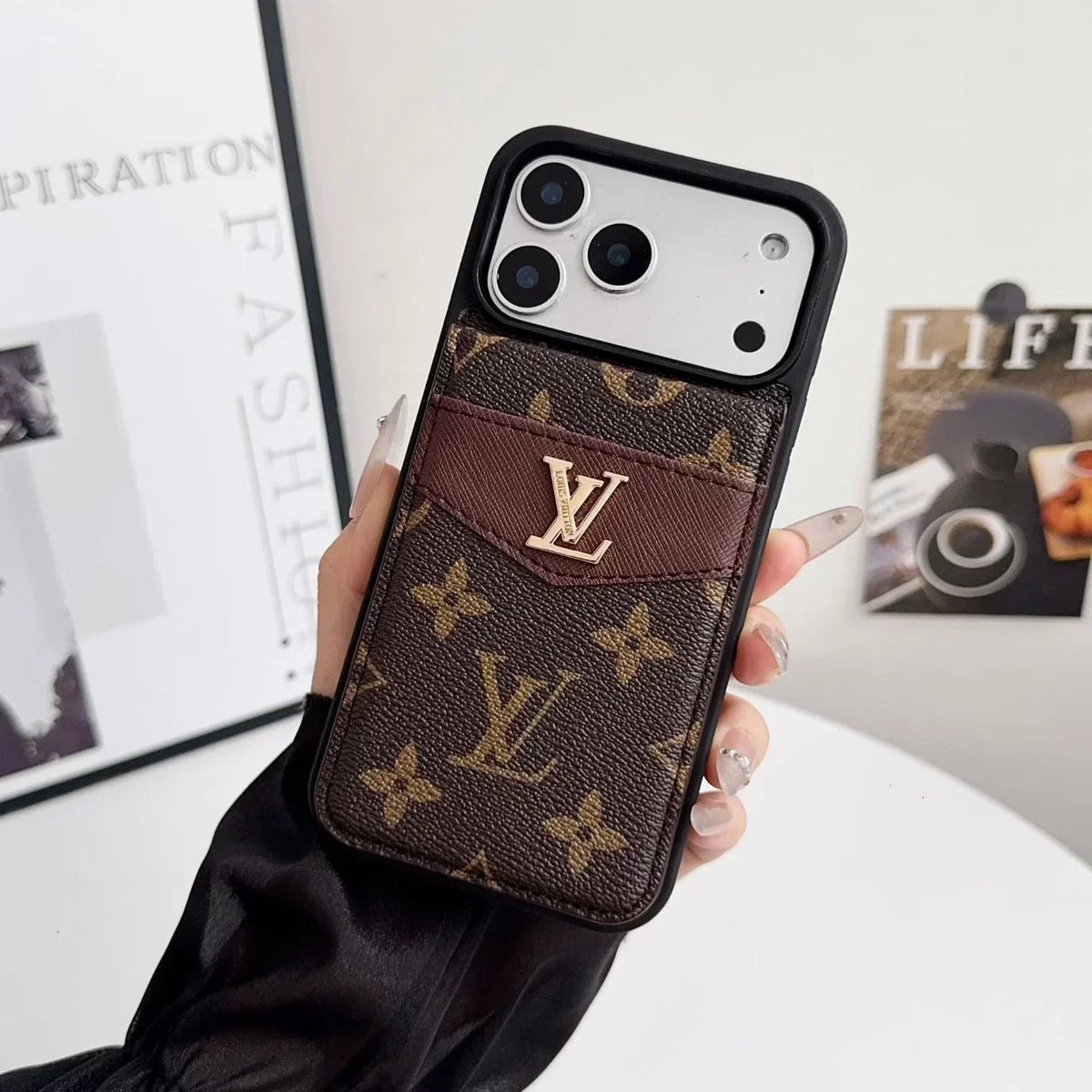 Louis Vuitton iPhone 18 Pro Case with Card Holder – Pink Classic Monogram Leather