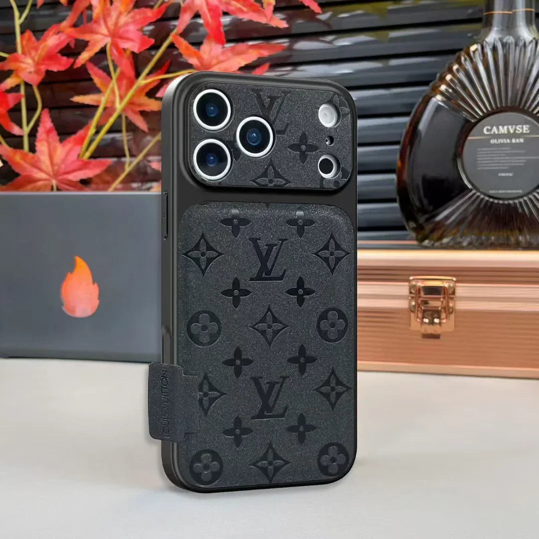 Louis Vuitton iPhone 18 Pro Leather Case – Luxury Designer Protective Cover – Gray