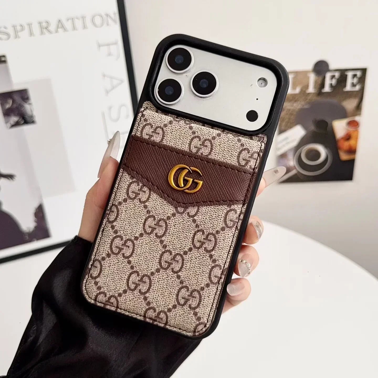 Gucci iPhone 18 Pro Case with Card Holder – Classic Monogram Leather